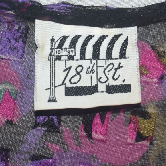 Vintage 90s Sheer Ruffle Floral Crop Top Long Sleeves L - Picture 5 of 8